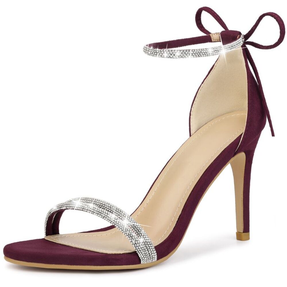 Rhinestone Ankle Tie Stiletto Heels Sandals